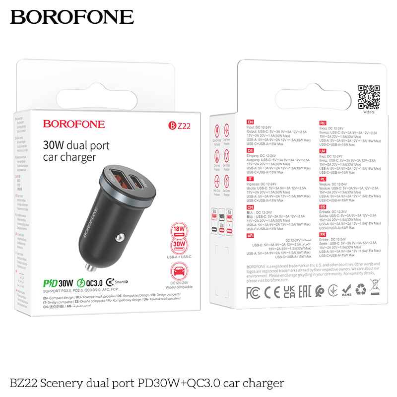 BOROFONE BZ22 Scenery dual-port car charger PD 30 W NZ 8